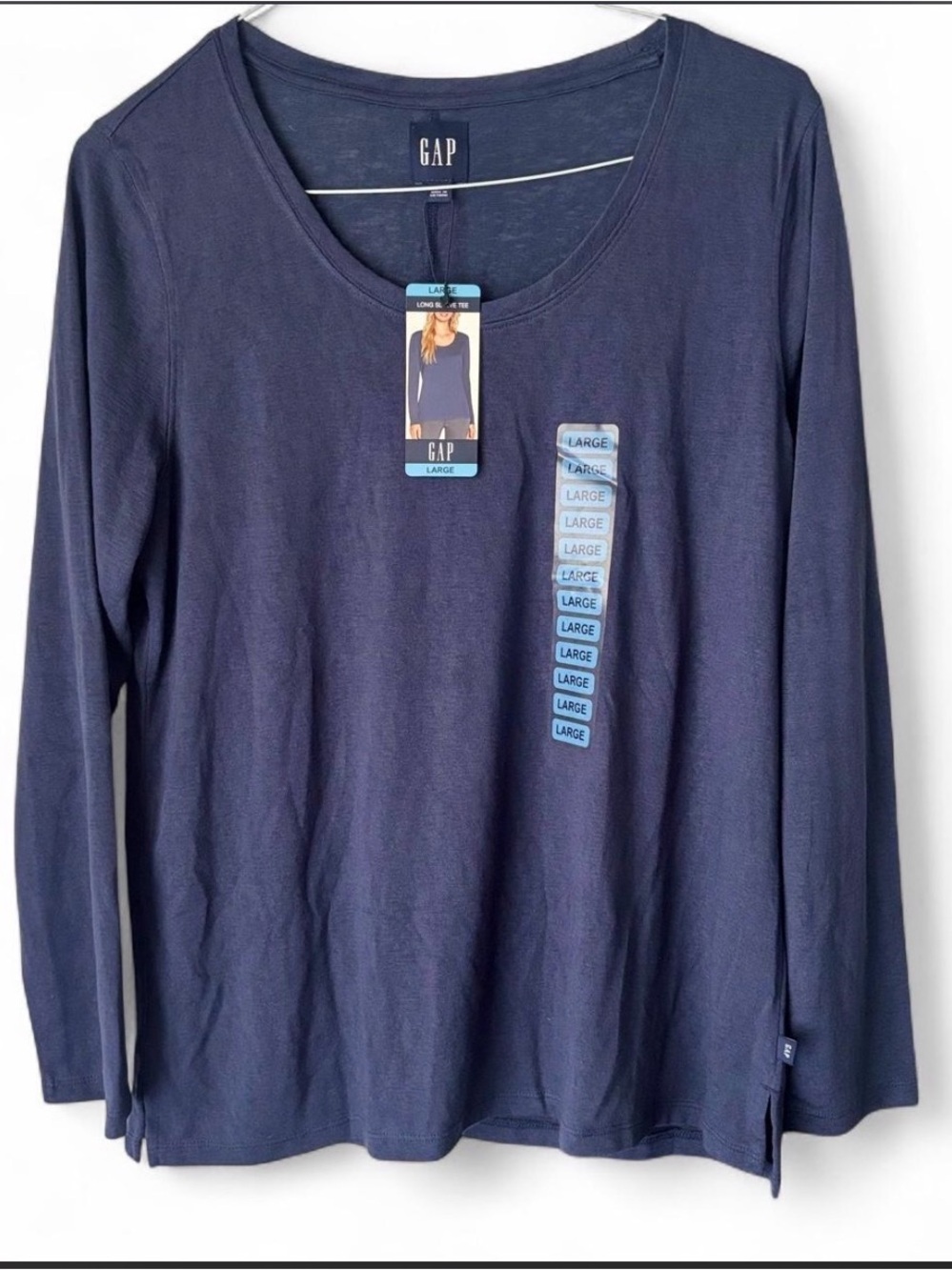 GAP Long Sleeve Scoop Neck Top - Navy Blue